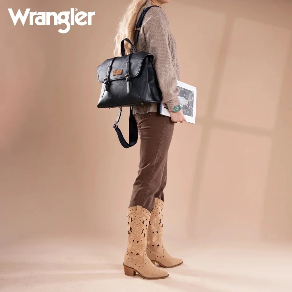 Wrangler Top Handle Carry Satchel/Laptop Bag/Backpack/Crossbody Navy Blue